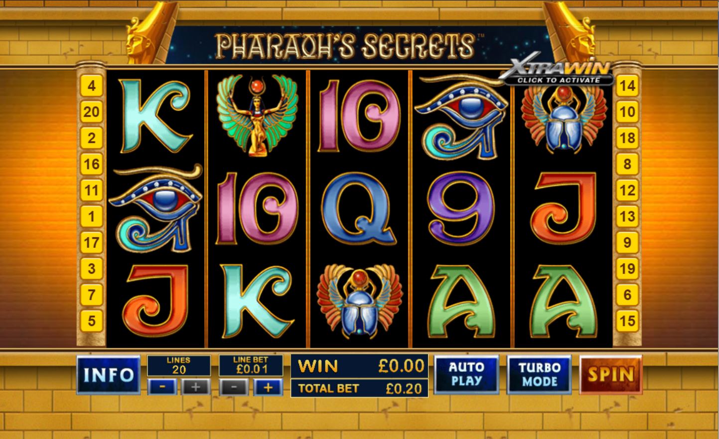 Pharaoh's Secrets Slot Game Main Screen